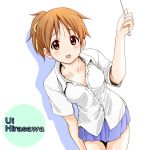  1girl brown_eyes brown_hair dress_shirt dresstrip hirasawa_ui k-on! ponytail shirt short_hair skirt 