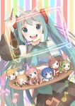  2boys 5girls absurdres aqua_eyes aqua_hair arm_support art_brush blonde_hair blue_eyes blue_hair boots brother_and_sister brown_eyes brown_hair chibi chin_rest closed_eyes detached_sleeves goggles goggles_on_head green_eyes green_hair gumi hair_ornament hair_ribbon hairclip hatsune_miku headphones headset highres kagamine_len kagamine_rin kaito kana_(okitasougo222) long_hair lying megurine_luka meiko midriff multiple_boys multiple_girls musical_note necktie niconico on_stomach one_eye_closed open_mouth paintbrush palette pink_hair ribbon short_hair siblings sitting skirt smile striped striped_background twintails very_long_hair vocaloid wariza wink 