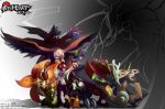  10s 1boy braviary copyright_name creature full_body garchomp gradient gradient_background haxorus hydreigon kingdra lilligant lucario narcissus111 pikachu poke_ball pokemon pokemon_(game) pokemon_bw samurott simple_background touya_(pokemon) volcarona zekrom 