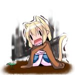  1girl animal_ears blonde_hair blush cape cat_ears cat_tail chibi extra_ears fang female hoshizuki_(seigetsu) mizuhashi_parsee open_mouth puru-see short_hair solo sprout tail touhou trembling |_| 
