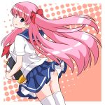  1girl ass blue_eyes blush doll etopen haramura_nodoka ktkr long_hair no_panties pink_hair ribbon saki school_uniform serafuku side_ponytail solo toy yoshi_kita 