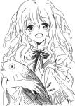  1girl agahari fish looking_at_viewer monochrome open_mouth persia_(rune_factory) rune_factory rune_factory_3 simple_background smile solo white_background 