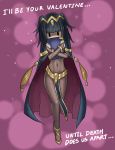  1girl belt bodysuit book bracelet bridal_gauntlets cape chibi covering_mouth english eu03 fire_emblem fire_emblem:_kakusei jewelry loincloth long_hair lots_of_jewelry navel nintendo sheer_clothes skin_tight solo tharja tiara two_side_up valentine |_| 