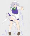  1girl braid colored female izayoi_sakuya kasuga_yukihito maid maid_headdress mary_janes panties pantyshot shoes short_hair silver_hair sketch solo touhou traditional_media twin_braids underwear violet_eyes white_panties wind_lift work_in_progress 