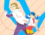  1boy 1girl 90s age_difference ahoge blue_eyes blue_hair cape child crystal_(pokemon) gloves hat minaki_(pokemon) mmm73 pokemon pokemon_(game) pokemon_gsc red_string string twintails 