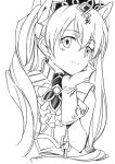  1girl agahari chin_rest frey_(rune_factory) greyscale hand_on_own_face long_hair looking_at_viewer monochrome rune_factory rune_factory_4 simple_background smile solo upper_body white_background 