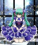  1girl breasts cleavage closed_eyes colored frills green_hair jellybeens138 long_hair original smile solo very_long_hair 