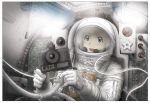  1girl astronaut blonde_hair blue_eyes camera cockpit helmet nasa original solo spacesuit watanabe_(yellow_comet_ap1) 