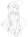  1girl blush jaco long_hair looking_at_viewer monochrome simple_background sketch solo white_background 