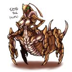  1girl antennae breasts centauroid extra_arms extra_eyes furry green_eyes hands_on_hips insect_girl large_breasts monster_girl nude original puro_tarou slender_waist solo translation_request 
