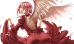  1girl alternate_costume animal_ears ass back breasts dress feathers female large_breasts looking_back mystia_lorelei na_(801039) older pink_hair red_eyes ribbon ruukii_drift short_hair smile solo touhou wings 