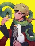  1boy akira_agarkar_yamada bird black_hair dark_skin duck green_eyes snake tapioka tsuritama turban yoshikiri 