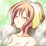 1girl blush brown_hair closed_eyes lowres nude onsen solo upper_body yuyi 
