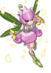  1girl boots digimon dress leaf lillymon nail_polish one_eye_closed smile solo v wink 