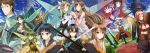  3boys 6+girls absurdres alicia_rue animal animal_on_head asuna_(sao) dragon dragon_on_head dual_wielding everyone fairy_wings highres jianren kayaba_akihiko kirito leafa lisbeth long_image minigirl multiple_boys multiple_girls pina_(sao) recon_(sao) sachi_(sao) sakuya_(sao) silica sword sword_art_online titania_(sao) weapon wide_image wings yui_(sao) yui_(sao-alo) 