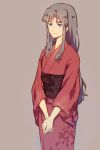  1girl bad_id blue_eyes brown_hair fate/zero fate_(series) genderswap japanese_clothes kimono long_hair solo tohsaka_tokiomi toosaka_tokiomi y_xin 