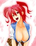 1girl breasts cleavage female hair_bobbles hair_ornament heart large_breasts onozuka_komachi open_mouth red_eyes redhead smile solo touhou twintails watarui 