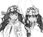  2girls colmack dark_skin head_scarf laila_(otoyomegatari) leyla_(otoyomegatari) leyli_(otoyomegatari) lowres monochrome multiple_girls otoyomegatari siblings sisters twins 