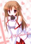  1girl asuna_(sao) breastplate brown_eyes brown_hair chocolate chocolate_heart detached_sleeves heart highres long_hair misumi_natsuki mouth_hold solo sword_art_online valentine 