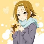  1girl brown_eyes brown_hair gift hairband hiro_23_kura k-on! lavoy_(kurakuro) scarf short_hair solo tainaka_ritsu valentine 