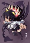  1girl :o black_hair black_legwear breasts extra_mouth filia_(skullgirls) katahira_masashi large_breasts long_hair looking_at_viewer necktie red_eyes samson_(skullgirls) skirt skullgirls solo thigh-highs 