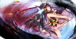  black_hair blood breasts cleavage long_hair orange_eyes original strib_und_werde sword weapon 