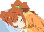  1girl hair_ornament idolmaster orange_hair sleeping solo takatsuki_yayoi twintails umanosuke 