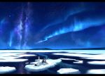  1girl aurora dog ice lying megatruh night night_sky original scenery sky star star_(sky) water 