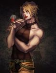  1boy alcohol blonde_hair cup dio_brando highres jojo_no_kimyou_na_bouken licking_lips lipstick makeup male_focus red_eyes solo tongue tongue_out toryansexxx wine wine_glass 