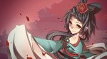  1girl flower hair_flower hair_ornament highres kaka_cheung luo_tianyi petals san_yue_yu_(vocaloid) smile solo tears vocaloid 
