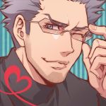  1boy adjusting_glasses blue_eyes close-up facial_hair glasses grey_eyes grey_hair heart heart_of_string lowres lunarclinic male_focus robin_baxter solo stubble tiger_&amp;_bunny wink 