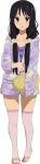  1girl absurdres akiyama_mio barefoot black_eyes black_hair blush feet heart highres hime_cut k-on! long_hair long_image looking_at_viewer no_shoes official_art open_mouth pajamas pillow simple_background smile socks solo tall_image toeless_legwear toeless_socks toes transparent_background 