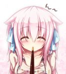  1girl animal_ears cat_ears closed_eyes long_hair original pink_hair pocky shia_flatpaddy syroh 