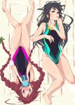  2girls amatsuka_kosame amatsuka_urara baby_princess black_hair braid brown_hair competition_swimsuit dog glasses long_hair lying moyashi_koubou multiple_girls on_back one-piece_swimsuit red_eyes rotational_symmetry stuffed_toy swimsuit twin_braids twintails violet_eyes 