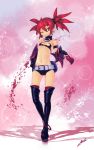  1girl boots bracelet demon_tail disgaea earrings etna etna_(artist) jewelry navel nippon_ichi one_eye_closed red_eyes redhead short_hair skull smile solo tail thigh-highs thigh_boots twintails wink 