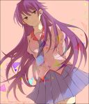  1girl bakemonogatari brown_eyes kurosawa_kazuto long_hair looking_down monogatari_(series) purple_hair school_uniform senjougahara_hitagi thigh-highs 