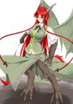  1girl angry braid dragon_girl ex-meiling female highres hong_meiling hong_meiling_(dragon) horns long_hair monster_girl niwatazumi red_eyes redhead scales side_braid solo tail touhou twin_braids very_long_hair wings 