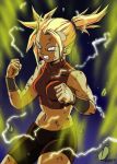  1girl aura bra_(dragon_ball) clenched_hand dragon_ball dragon_ball_z dragonball_z fighting_stance martial_artist navel shorts solo sparks super_saiyan tank_top 