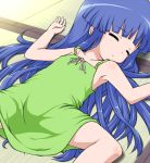  1girl armpits blue_hair child closed_eyes donoteat dress female furude_rika green_skirt higurashi_no_naku_koro_ni long_hair lying on_back skirt sleeping solo spread_legs 