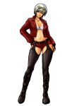  1girl angel_(kof) belt boots bra breasts cleavage cross-laced_footwear fingerless_gloves gloves hand_on_hip highres jewelry king_of_fighters kom_(kom1128) navel necklace short_hair short_shorts shorts silver_hair simple_background snk solo sunglasses sunglasses_on_head the_king_of_fighters underwear violet_eyes white_background white_bra white_hair 