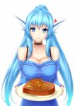  1girl bare_shoulders blue_eyes blue_hair breasts chocolate chocolate_heart choker cleavage detached_sleeves english head_fins heart jewelry large_breasts lintanghaseo long_hair off-shoulder_sweater original pendant solo split_ponytail sweater valentine 