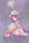  1girl blush boots bow female hair_bow legge legs long_hair looking_at_viewer nove_(legge) patchouli_knowledge purple_hair solo touhou very_long_hair violet_eyes 