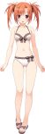  1girl absurdres bikini fang feet front-tie_top hair_ornament hairclip hashimoto_takashi highres imouto_no_katachi legs long_hair navel orange_hair red_eyes ribbon sandals solo standing sumeragi_ayaka swimsuit toes transparent_background twintails 