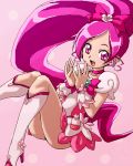  1girl boots cure_blossom hanasaki_tsubomi heartcatch_precure! isu knee_boots long_hair looking_at_viewer lowres oekaki open_mouth pink pink_eyes pink_hair ponytail precure solo when_you_see_it 