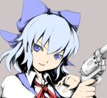  blue_eyes blue_hair cirno gun hair_ribbon handgun revolver ribbon shishigami_(pixiv) shishigami_(sunagimo) touhou weapon 