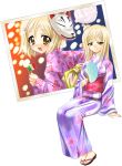  brown_eyes child cotton_candy fan flag fox_mask higurashi_no_naku_koro_ni italy japanese_clothes kimono long_hair mask photo_(object) sandals takano_miyo tanashi_miyoko uonuma_yuu young yukata 