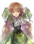  asuka_(moto) brown_hair dress drill_hair happy heterochromia long_hair rozen_maiden suiseiseki ultimate_asuka very_long_hair 