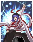 disco_pose electricity frills hat kimuchi lightning long_skirt nagae_iku pantyhose red_eyes ribbon saturday_night_fever scarf shawl short_hair skirt thigh-highs touhou wind