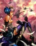  armor armored_dress bird breasts cleavage dcwj feathers gwendolyn highres odin_sphere pink_background realistic short_hair swan thighhighs 