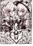  2girls komeiji_koishi komeiji_satori monochrome touhou 